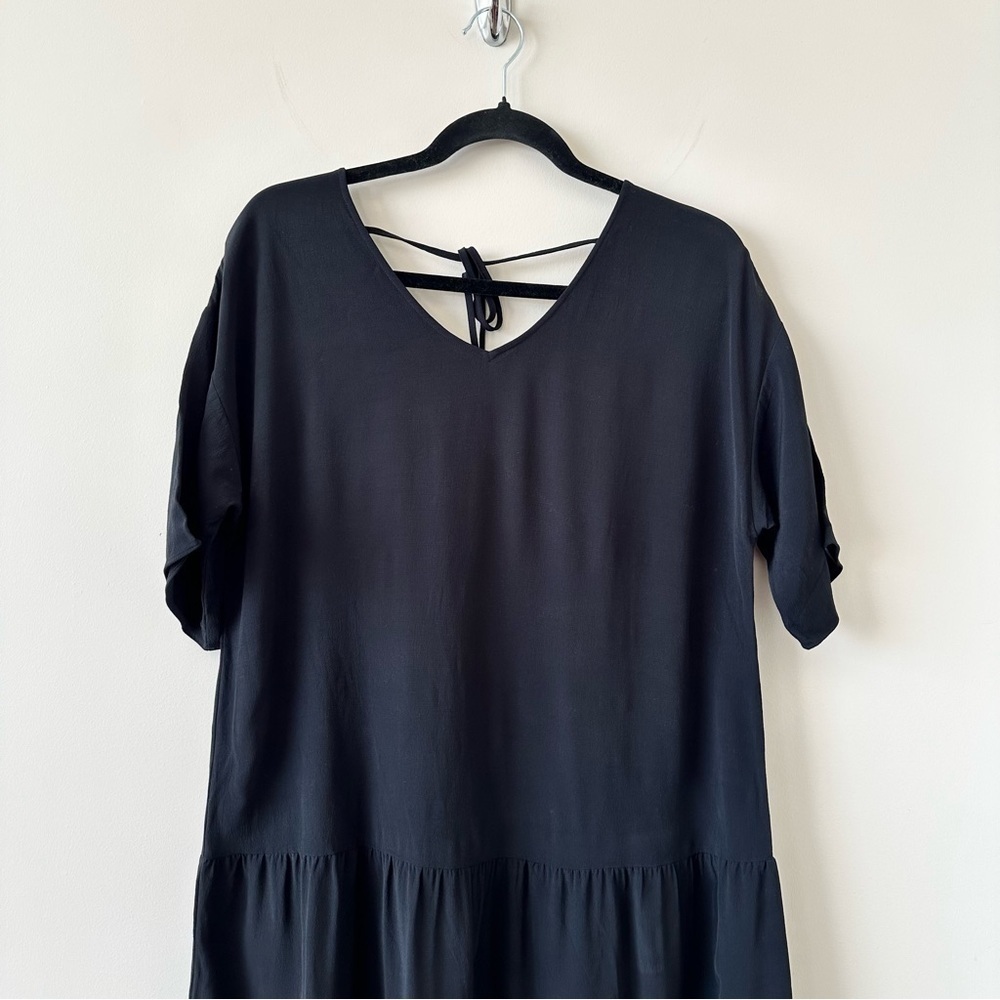 Eileen Fisher-Drop Waist Crepe Short Sleeve Dress (Size:Small) - Picture 7 of 12